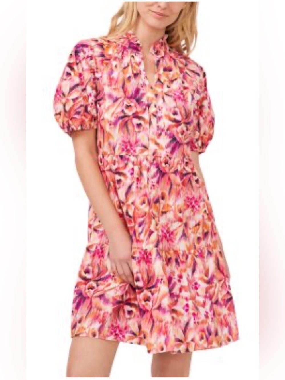 CeCe Split Neck Babydoll Dress Floral NWT Size 1X